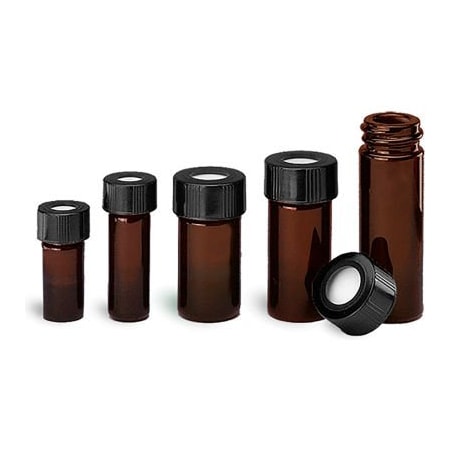 Cp Lab Safety. Wheaton 1ML Amber Borosilicate Glass V-Vials, 13-425, PTFE Lined Hole Cap, Case of 12 W986354NG